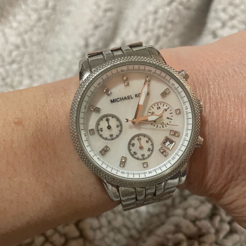Michael Kors Silver and White Women's Watch